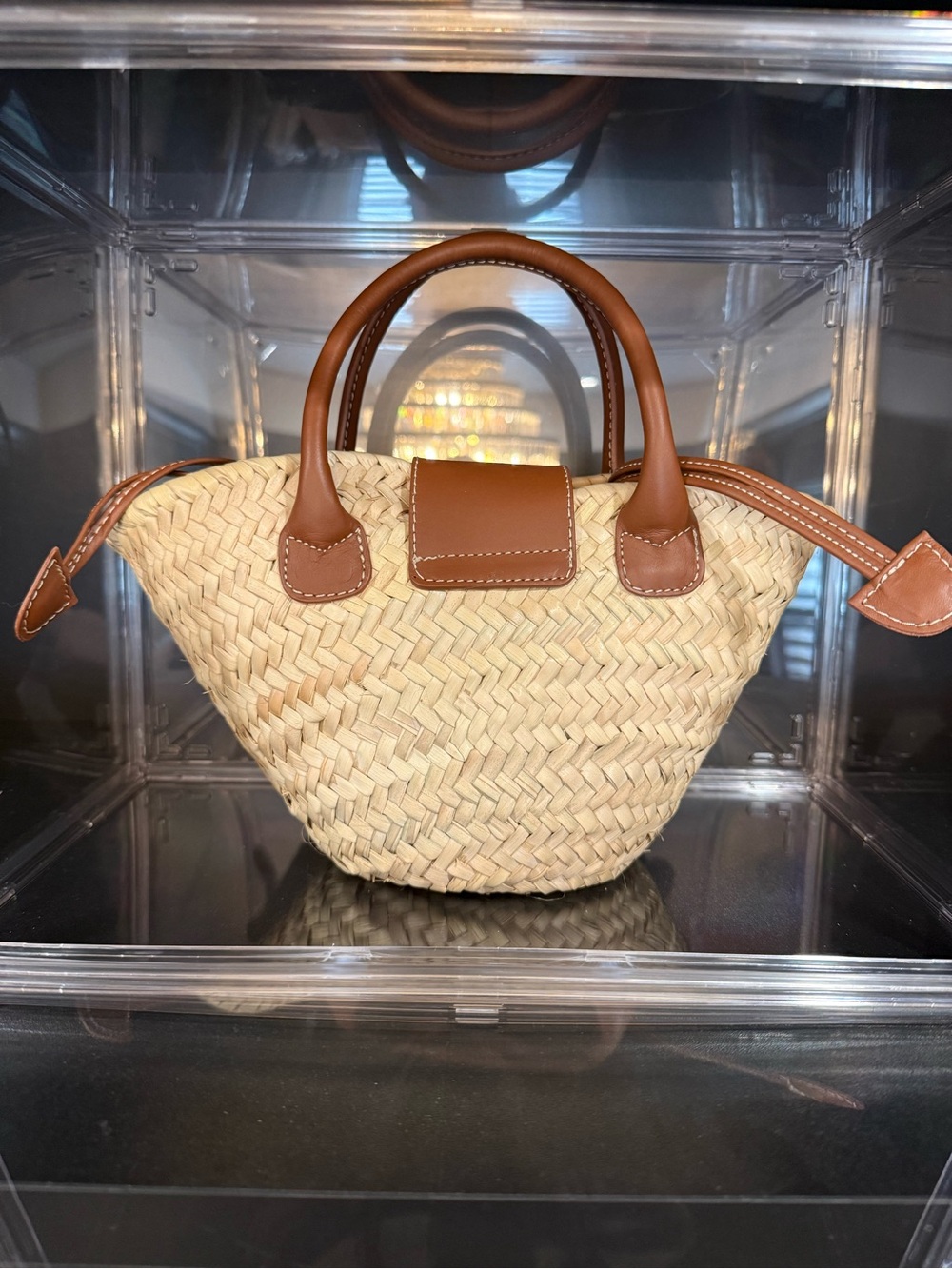 PARIS/64 Tan Straw Tote with Brown Leather Trim - Picture 2 of 3